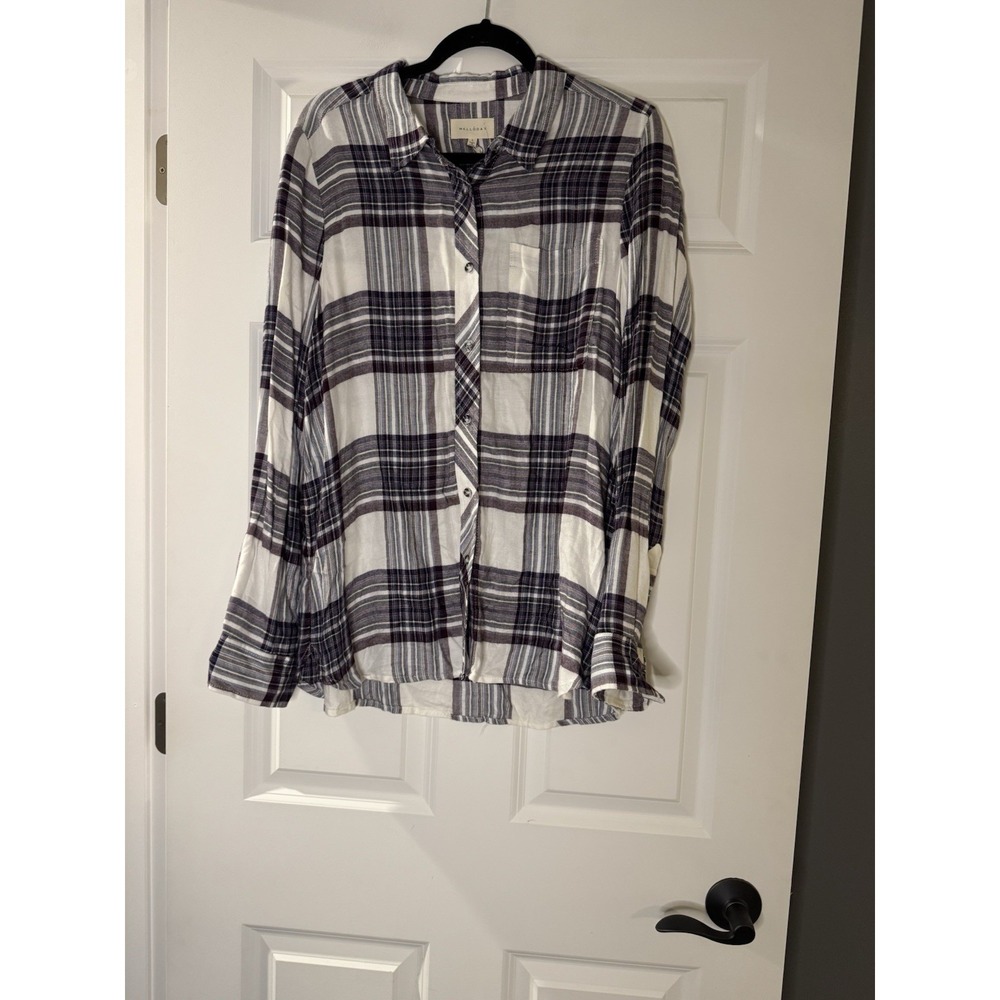 Melloday Amarah Super Soft Button Down Shirt Plaid Plum Violet Large Nwt - Picture 1 of 2